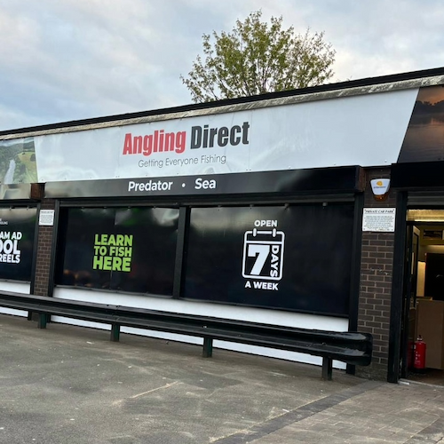 Exterior of Angling Direct Walsall store showing windows and entrance