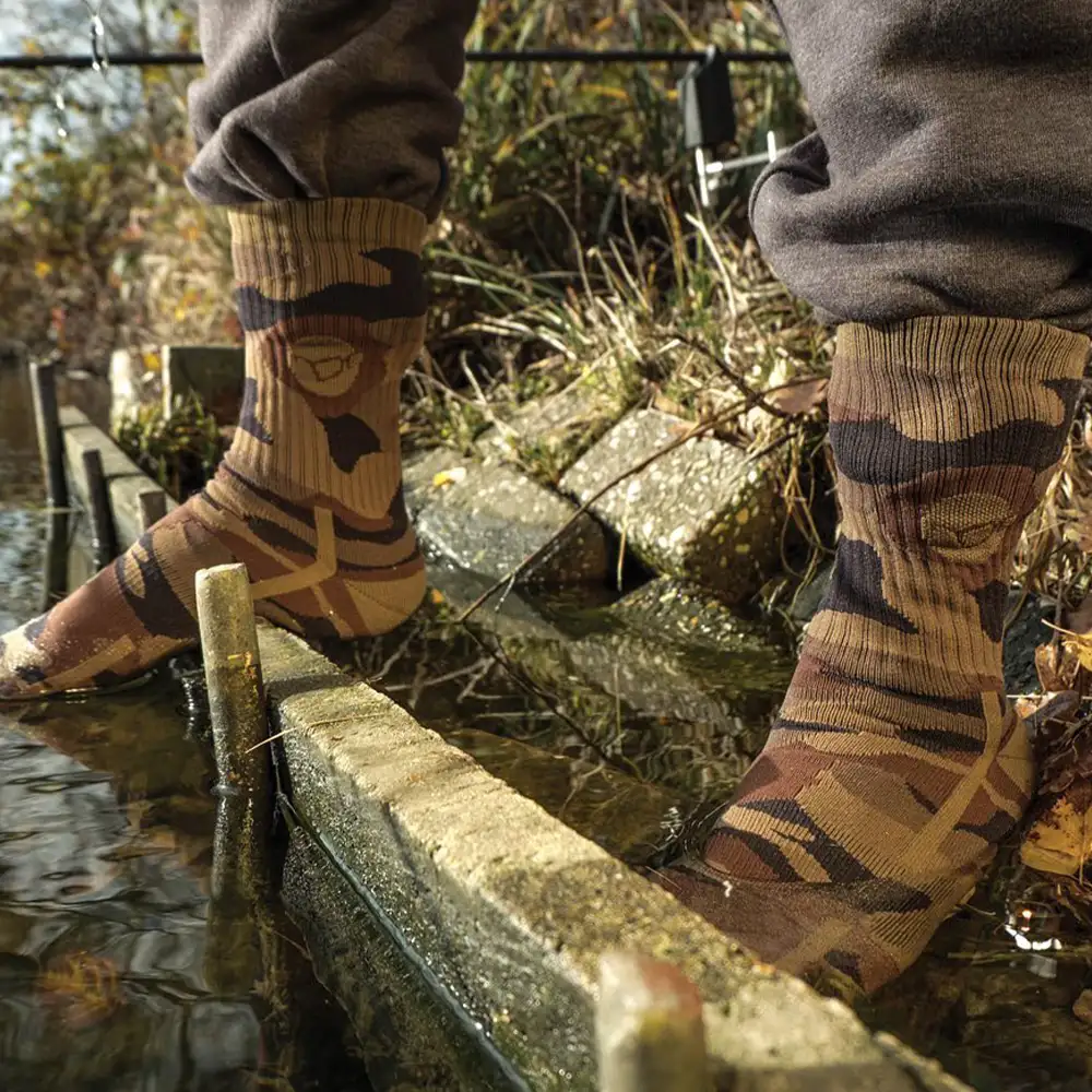 Korda Kore Camouflage Waterproof Fishing Socks In Use