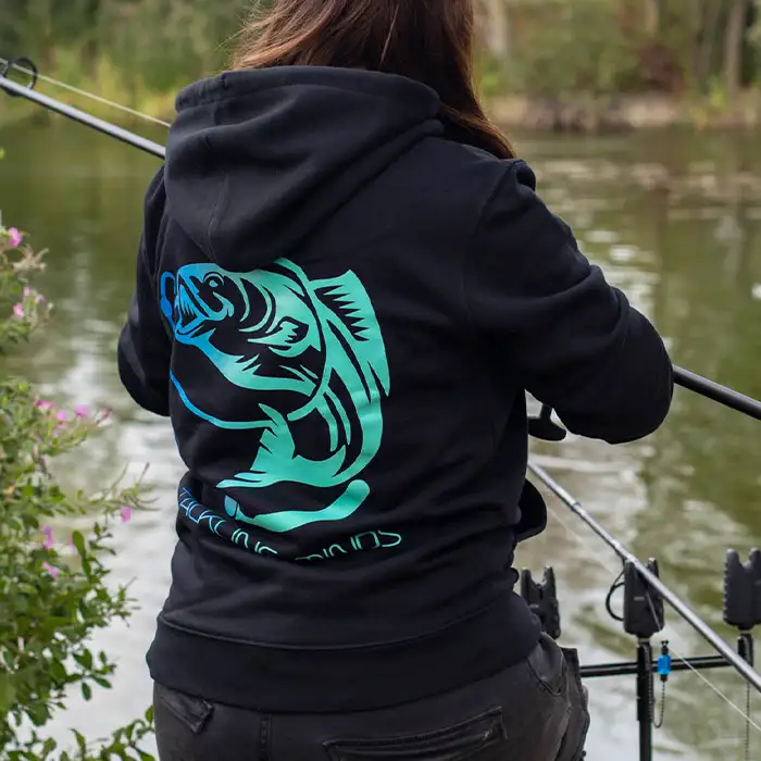 Tackling Minds Ultra Premium Black Fishing Hoodie In Use 4