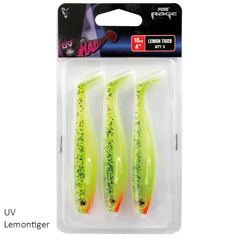 Fox Rage Pro Shad Lures 10cm UV Lemontiger