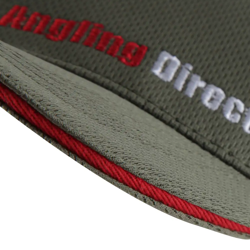 AD Fishing Baseball Caps Olive & Red Close Up Peak