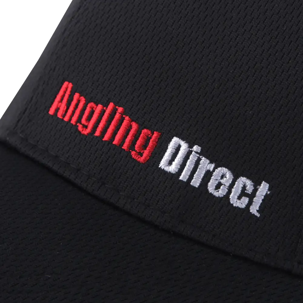 AD Fishing Baseball Caps Black & Red Close Up Logo