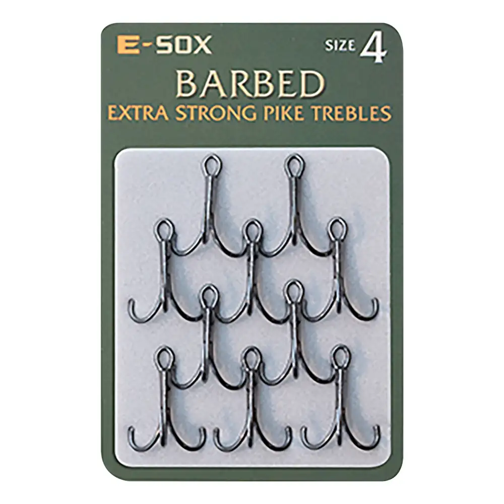 Drennan E-Sox Extra Strong Pike Fishing Trebles Barbed Size 4