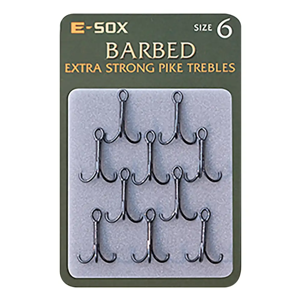 Drennan E-Sox Extra Strong Pike Fishing Trebles Barbed Size 6