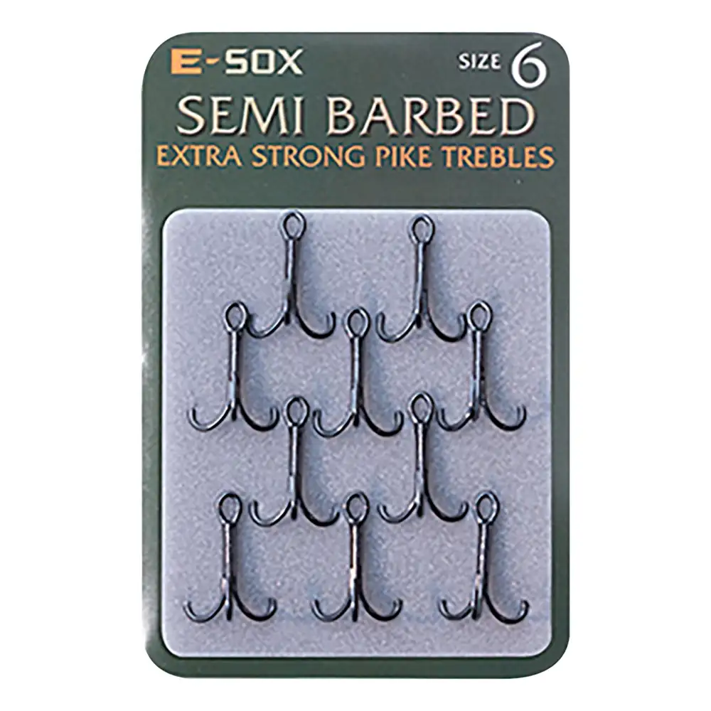 Drennan E-Sox Extra Strong Pike Fishing Trebles Semi Barbed Size 6