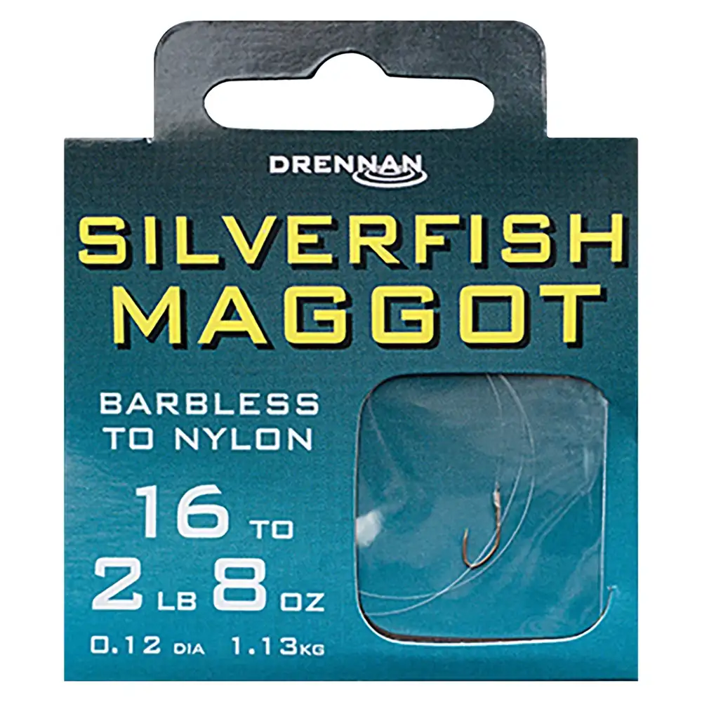 Drennan Silverfish Maggot Barbless Fishing Hooks To Nylon Packaging