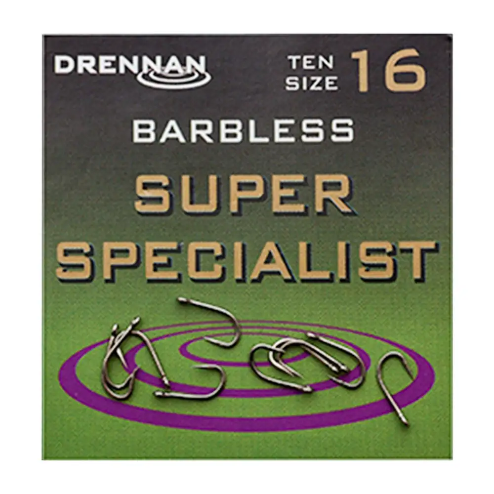 Drennan Super Specialist Fishing Hooks Size 16 Barbless