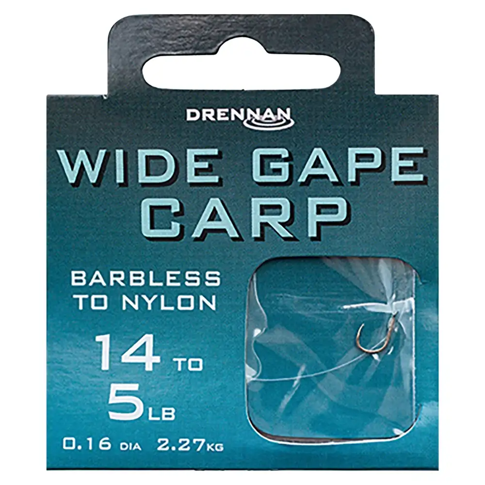 Drennan Wide Gape Carp Barbless Hooks To Nylon Packaging