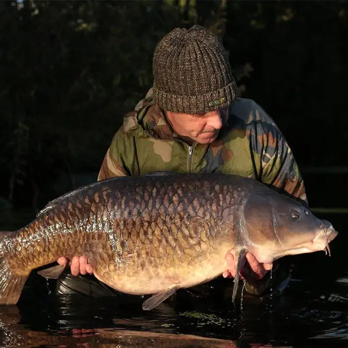 ESP Knitted Head Case Fishing Hat Camo In Use