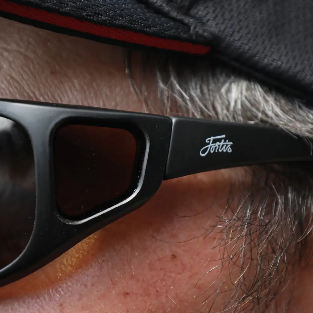 Fortis Wraps AM/PM Fishing Sunglasses In Use Close Up