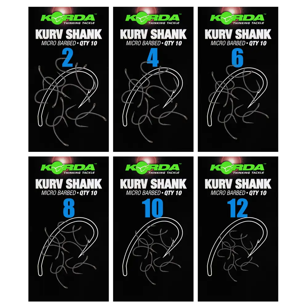 Korda Kurv Shank Fishing Hook Size Options