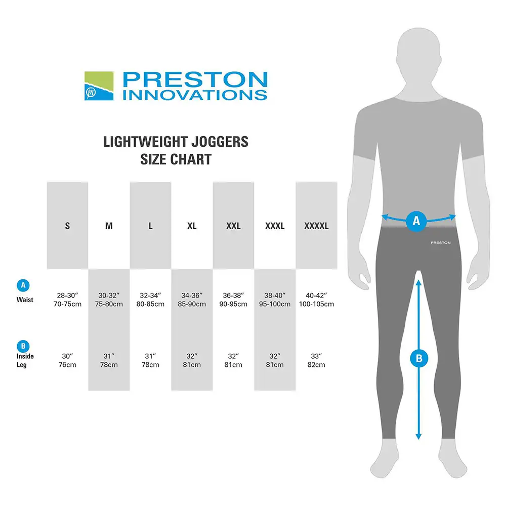 Preston Lightweight Joggers Size Guide