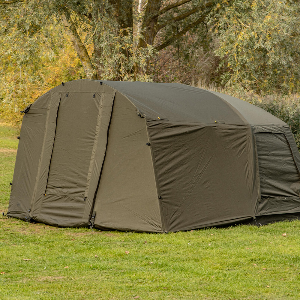 Solar Tackle Uni Spider Bivvy 0.5m Extended Green Overwrap In Use 1